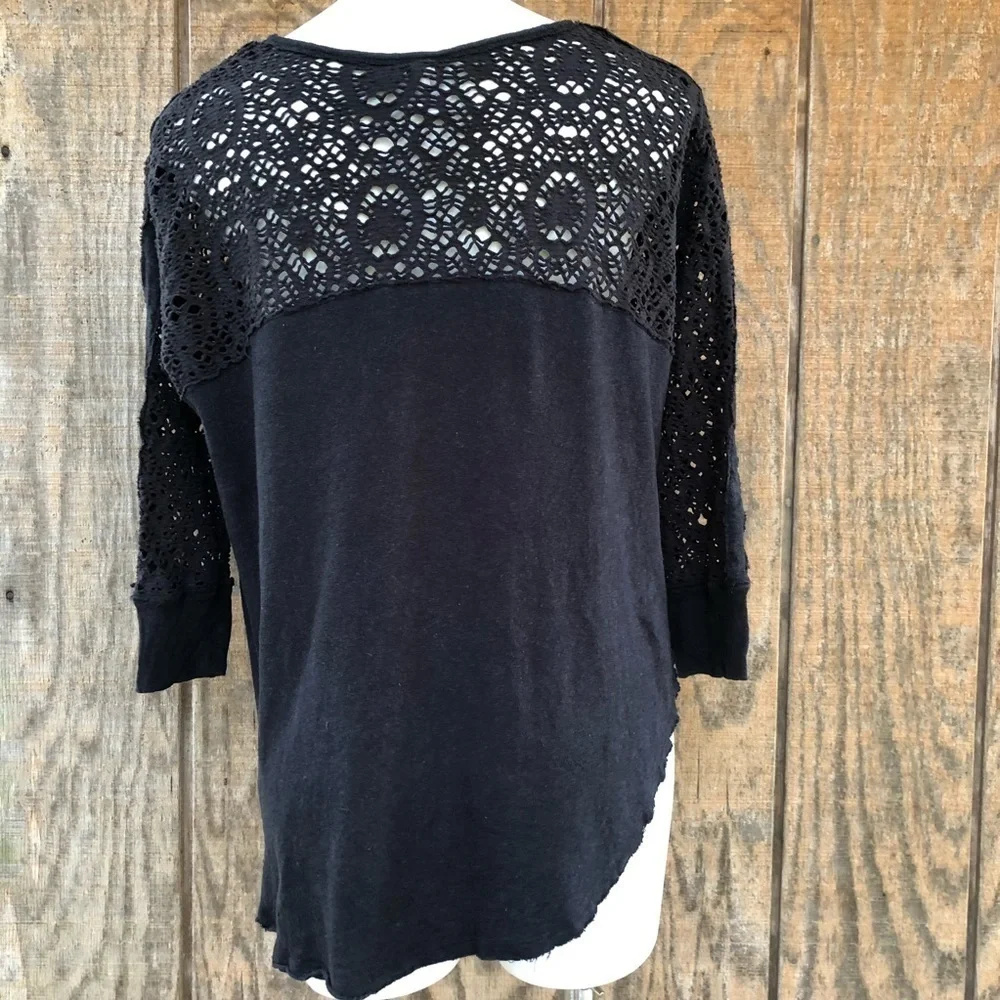 FREE People Gold State Black Crochet Shirt